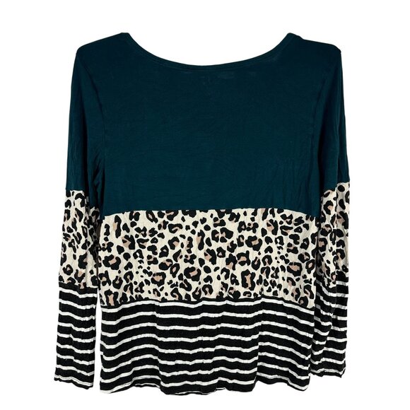 247 By Maurices Womens XL Long Sleeve Colorblock Leopard Stripe Top - Picture 2 of 5